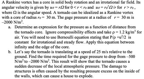 Solved A Rankine Vortex Has A Core In Solid Body Rotation Chegg