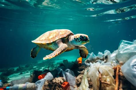 Ocean Plastic Pollution Is An Environmental Problem A Turtle Swims