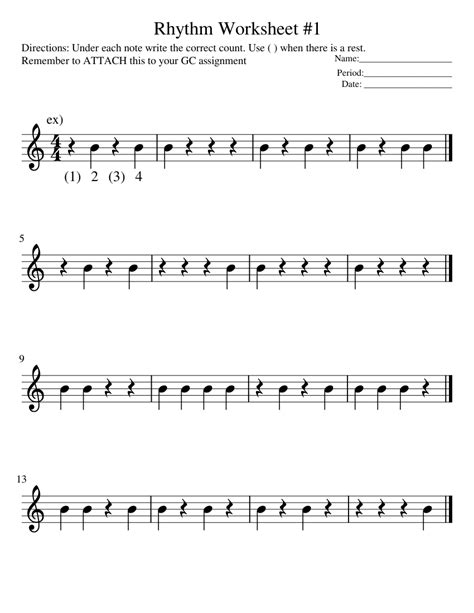 Rhythm Worksheet 1 Sheet Music For Piano Solo Easy