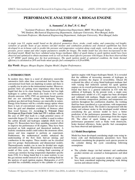 Performance Analysis of A Biogas Engine | PDF | Internal Combustion ...