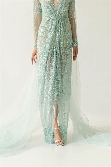 Embellished Decollete Dress In Turquoise - Laskari Fashion Brand