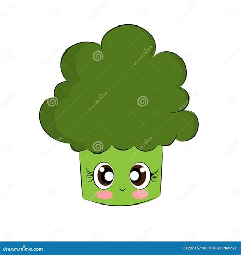 Cute Broccoli Happy Smiling Kawaii Style Cartoon Character Illustration