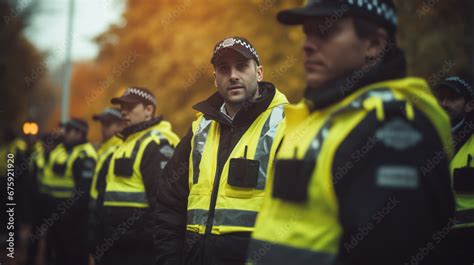 Police Lineup In Fall A Disciplined Line Of Police Officers Stands