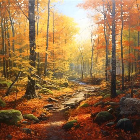 Premium Photo | Forest at autumn Oil painting