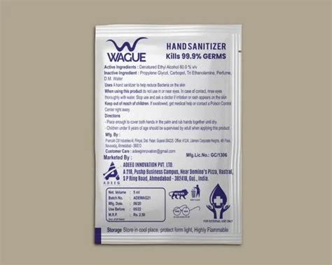 Wague 5 Ml Hand Sanitizer Sachet At Rs 120piece In Ahmedabad Id