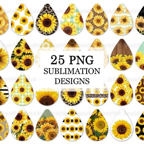 Sunflower Earrings Sublimation Sunflower Earrings Teardrop Etsy