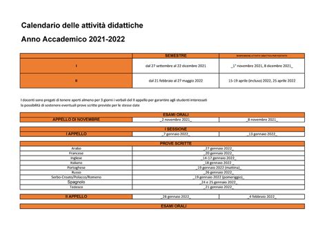 2021 2022 Calendario didattico Calendario delle attività didattiche