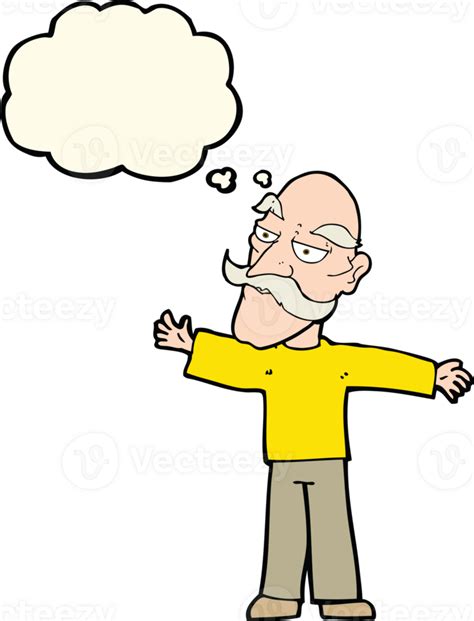 Cartoon Old Man Spreading Arms Wide With Thought Bubble 45159181 Png