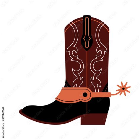 Cowboy boot with spurs. Brown leather footwear with embroidered ...