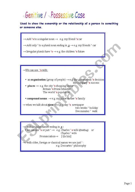 Genitivepossessive Case Esl Worksheet By Nelinha