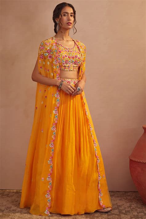 Mango Yellow Soft Organza Skirt Set By Aneesh Agarwaal Pret At Pernias Pop Up Shop 2024 Haldi