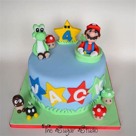 Super Mario Cake With Handmade Edible Mario Yoshi Cake Topper