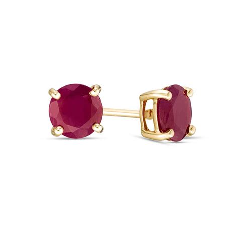 6.0mm Ruby Solitaire Stud Earrings in 10K Gold | Ruby July Birthstone | Birthstones ...