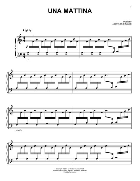 Una Mattina By Ludovico Einaudi Sheet Music For Easy Piano At Sheet Music Direct