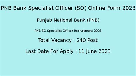 PNB Bank Specialist Officer SO Online Form 2023