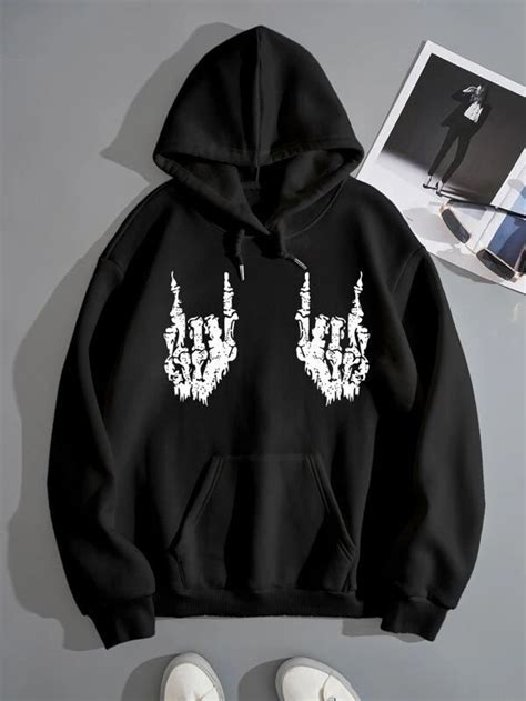 Skeleton Print Kangaroo Pocket Drawstring Hoodie Moletom Com Capuz