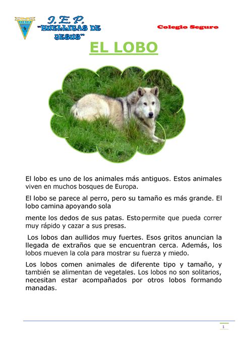 Plan Lector El Lobo Lectura El Lobo El Lobo Es Uno De Los