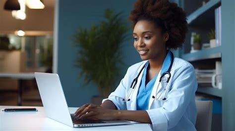 Premium Photo Computer Nurse And Black Woman Typing Research For