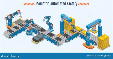 Chaîne De Production Automatisée Isométrique Concept Illustration de