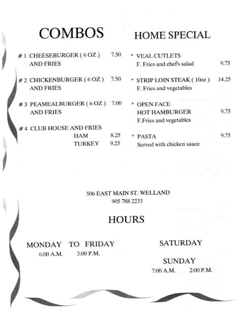 Menu At Welland Cafe Welland