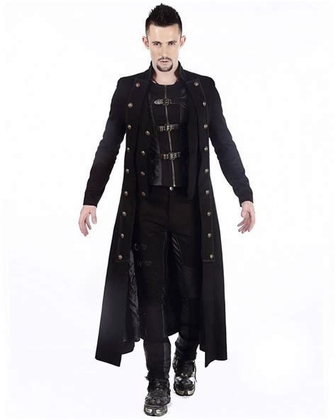 Handmade Solid Men Black Velvet Goth Steampunk Military Trench Coat Long Jacket Handmade