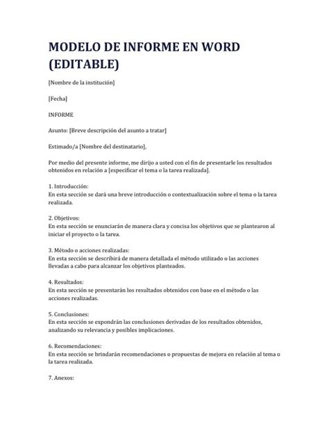 Modelo De Informe En Word Editable