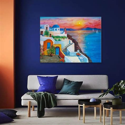 Santorini Oil Sunset Art Etsy