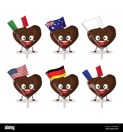 Love Cookies Chocolate Candy Cartoon Character Bring The Flags Of