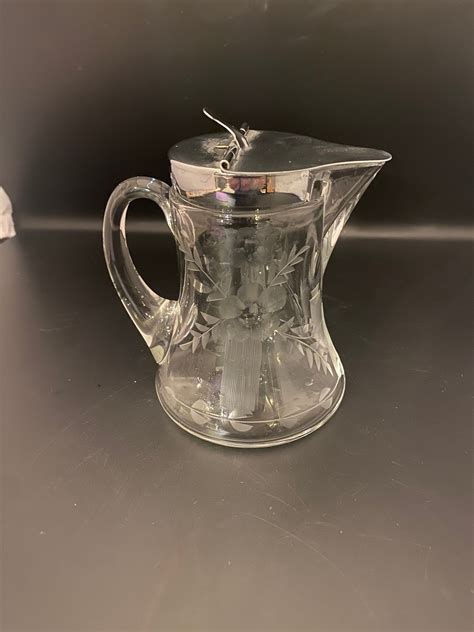 Heisey Glass Syrup Pitcher With Stainless Lid Vintage Etsy