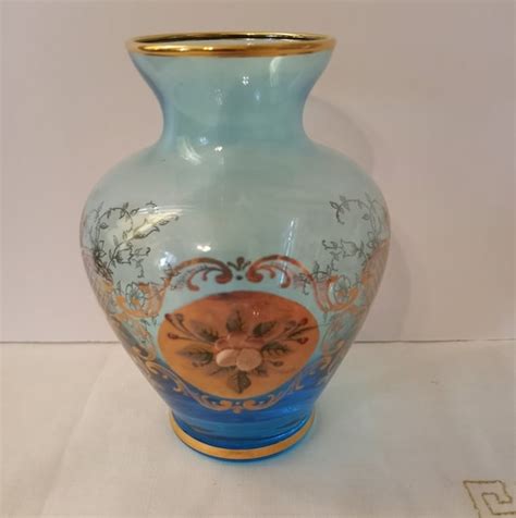 Vecchia Murano Glass Vase Two Shades Of Blue 22K Gold Etsy