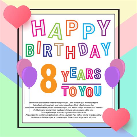 Happy Birthday 8 Years Anniversary Greeting Card Balloons And Love