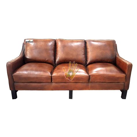 Solid Wood 3 seater Pure Leather Sofa - Brown