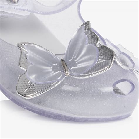 Mini Melissa - Girls Silver Glitter Butterfly Jelly Shoes | Childrensalon