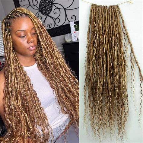 Pre Looped Blonde Brown Mixed Crochet Boho Locs With Human Hair Curls Ywigs