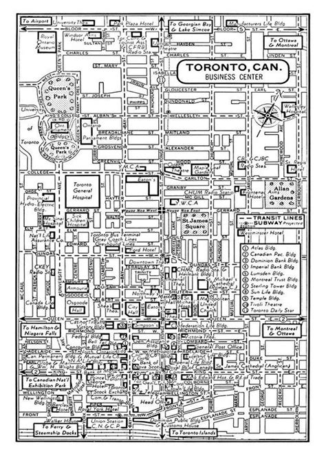 1949 Vintage Map Of Downtown Toronto Canada Print Poster Toronto