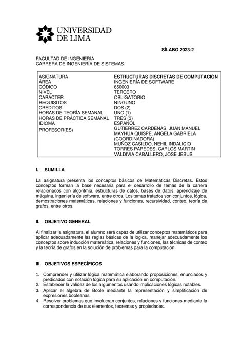 2023 2 Silabo EDC SÍLABO 2023 2 FACULTAD DE INGENIERÍA CARRERA DE