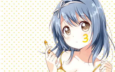 Blue Hair Blush Brown Eyes Furutani Himawari Headband Namori Ribbons