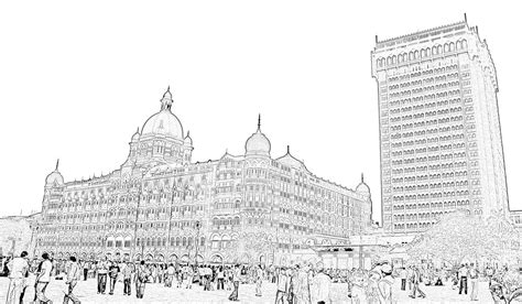stock pictures sketch  silhouettes   taj mahal hotel  mumbai