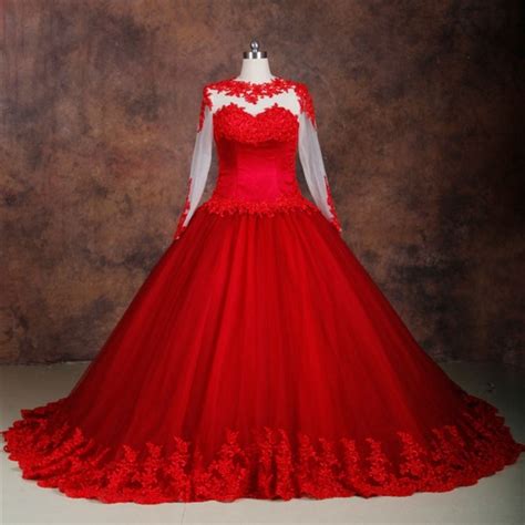 Plus Size Red Wedding Gown With Sleeves Wedding