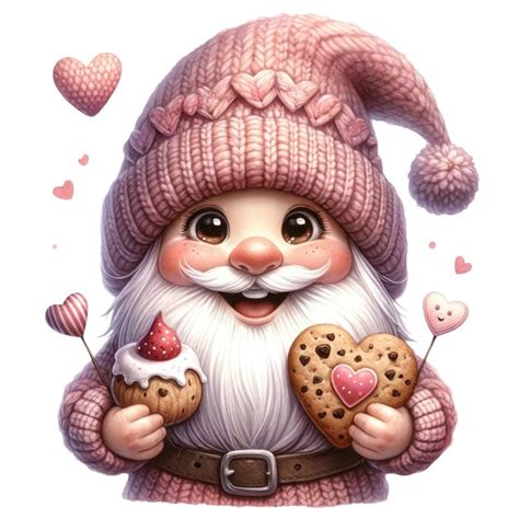 Gnome encantador segurando um biscoito em forma de coração valentine