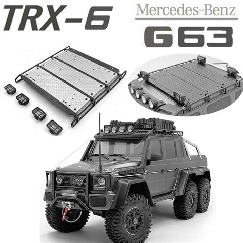 Metal Car Roof Luggage Rack And Spotlight For Traxxas Trx 6 Benz G63 Rc