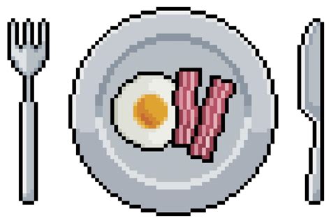 Pixel Art Plate With Fried Eggs And Bacon Vector Icon For 8bit Game On White Background 16137207