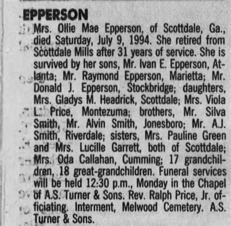 Obituary For Ollie Mae Epperson