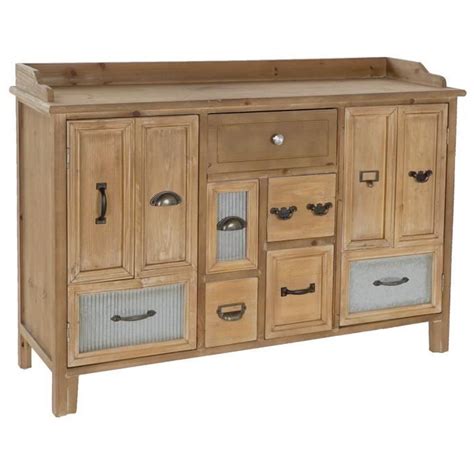 Buffet haut meuble de rangement en bois coloris naturel et métal