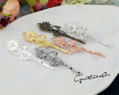 Pcs X Mm Bobby Pins Flower Filigree Pad Brass Jewelry Etsy