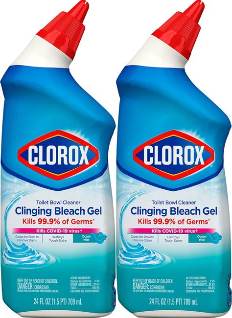 Clorox Toilet Bowl Cleaner Clinging Bleach Gel Ocean Mist 24 Ounces Pack Of 2