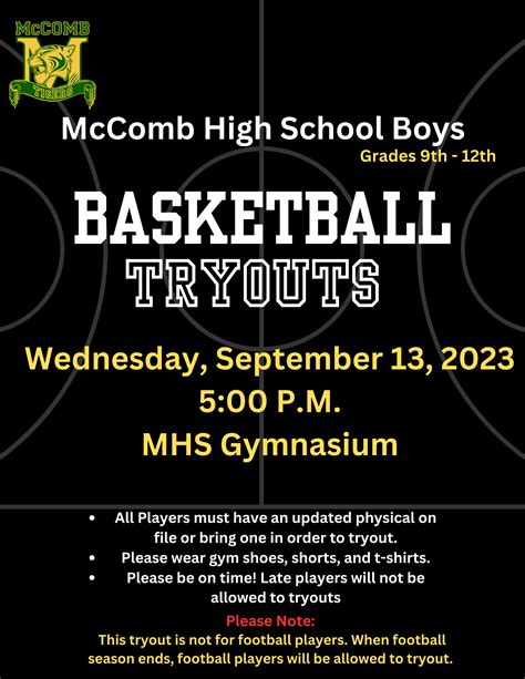 Mccomb High School Boys 9th 12th Grade Basketball Tryout News 2023