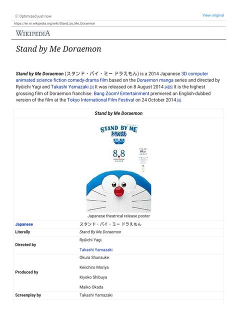 Stand by Me Doraemon - Wikipedia | PDF | Leisure