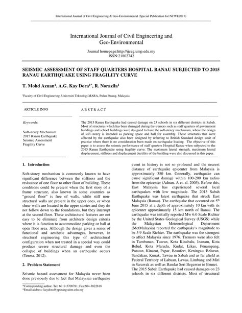 (PDF) SEISMIC ASSESSMENT OF STAFF QUARTERS HOSPITAL RANAU SUBJECTED TO ...