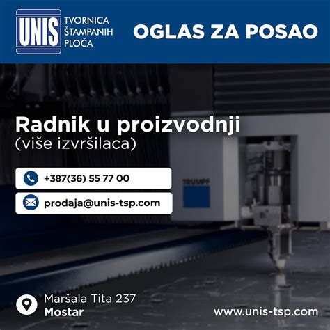 Radnik U Proizvodnji M Unis T P Klix Posao